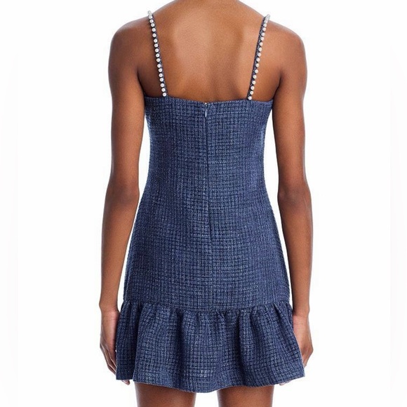 🆕 AQUA Tweed Drop Waist Mini Dress Exclusive Pearl Strap Bow Detail Size S Party - Picture 3 of 16